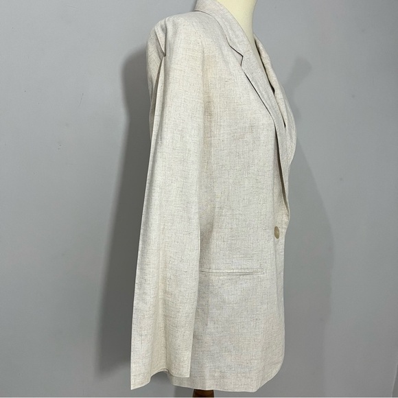Vintage Linen Blazer Jacket Longline Jacket Neutral Spring Top Lightweight Layer - Picture 3 of 9